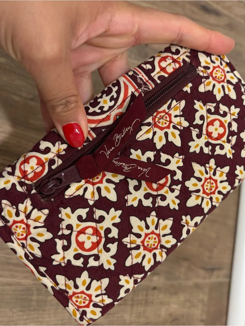 Vera Bradley Burgundy Medallion Trifold Wallet Organizer Clutch Retired Print